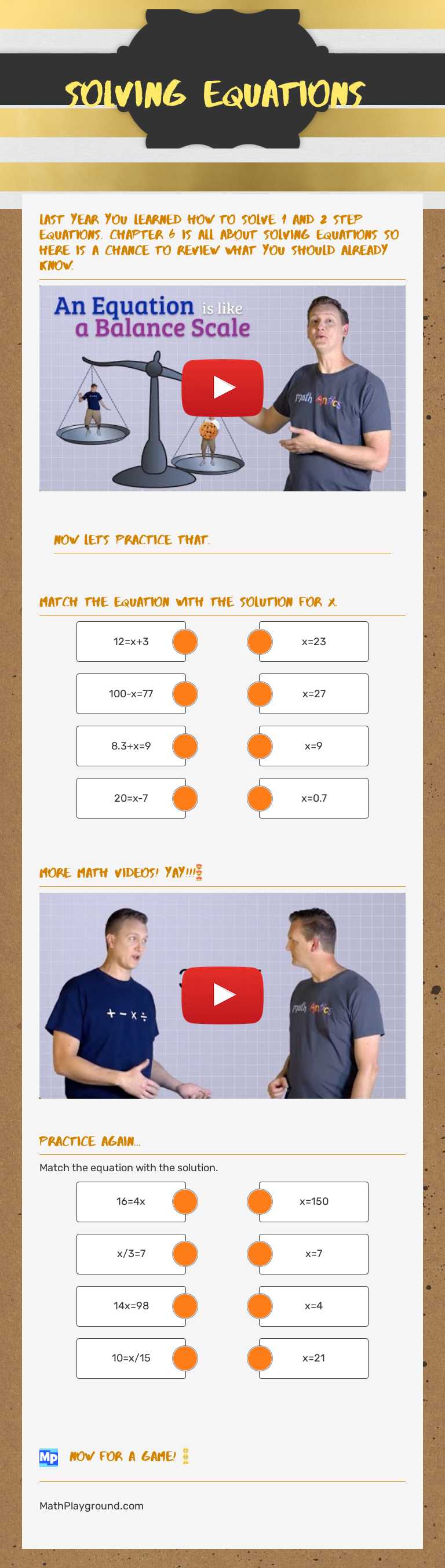 Solving Equations Grade 8 worksheet preview