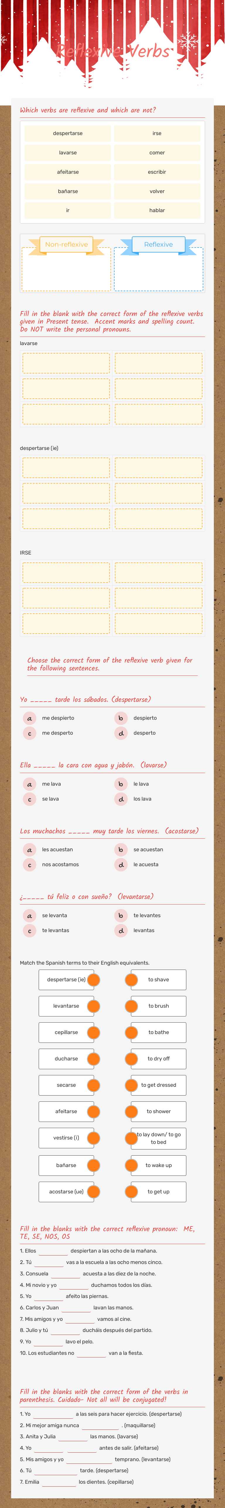 Reflexive Verbs worksheet preview image