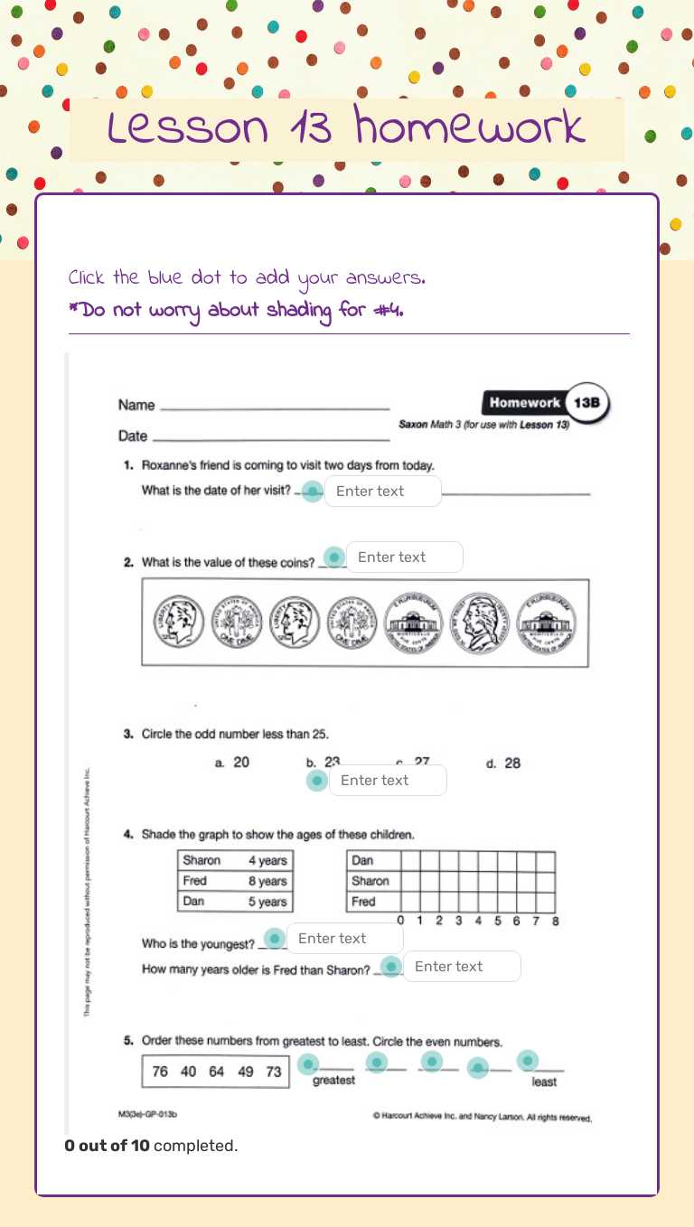 Lesson 13 homework worksheet preview image