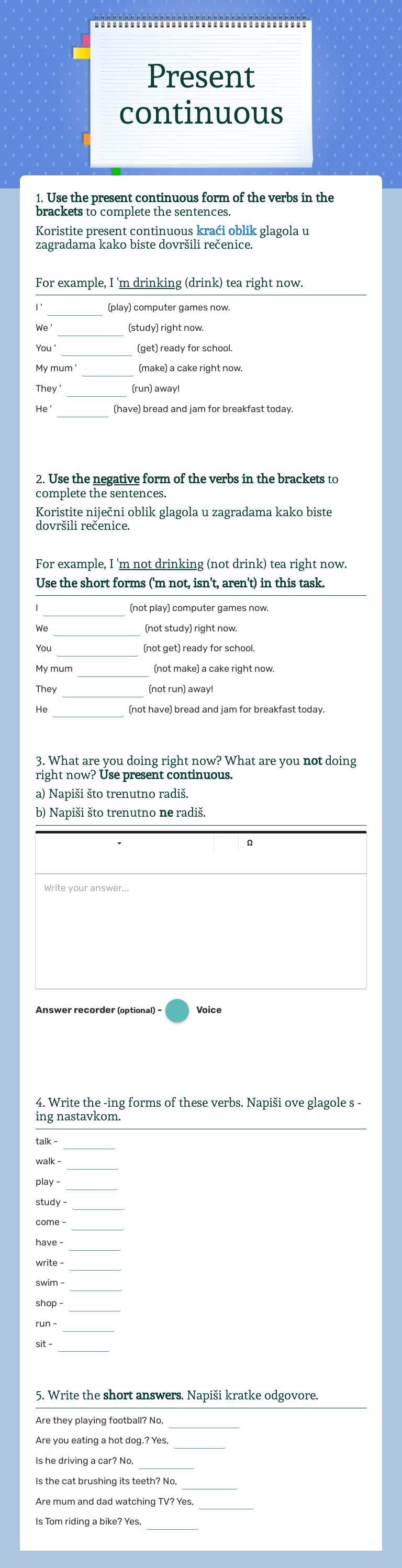 Present continuous Grade 5 worksheet preview