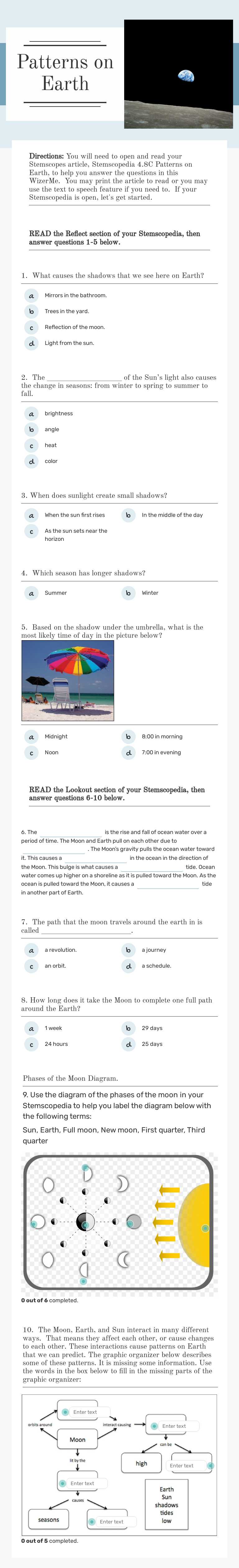 Patterns on Earth Grade 4 worksheet preview