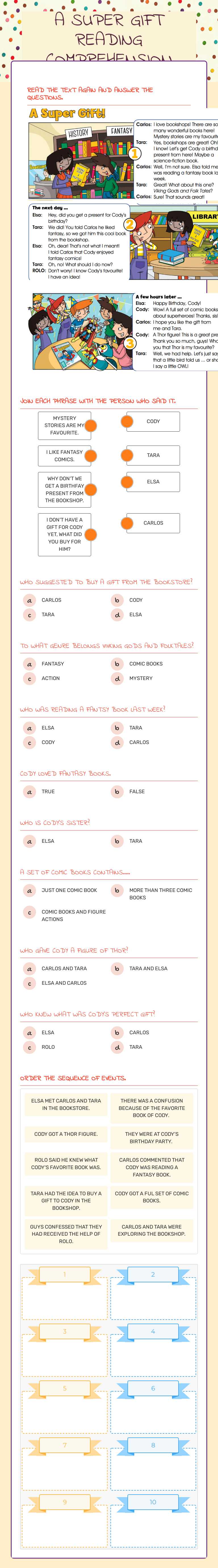 A SUPER GIFT READING COMPREHENSION worksheet preview image