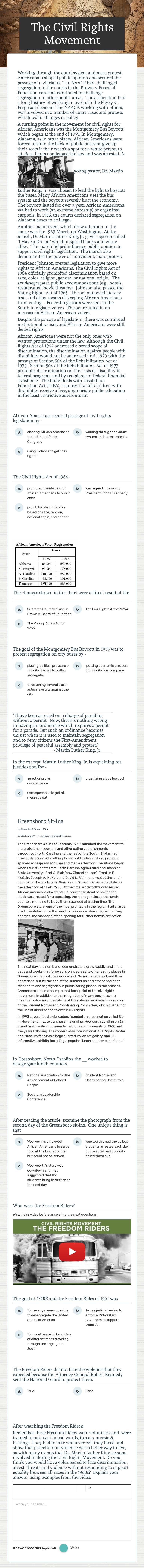 The Civil Rights Movement worksheet preview image