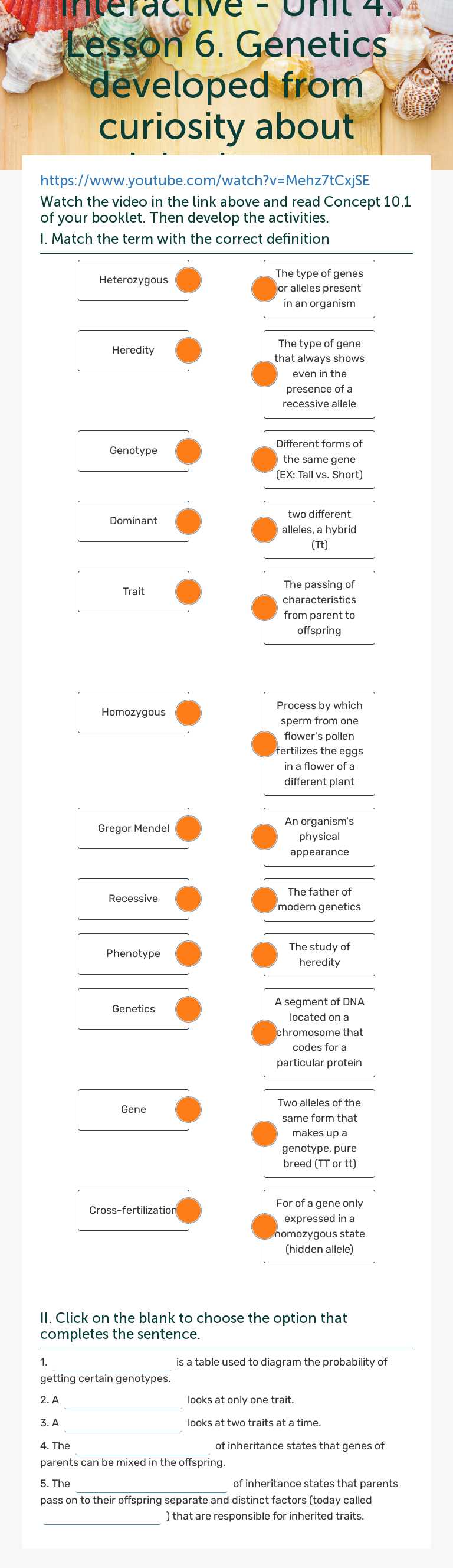 Interactive - Unit 4. Lesson 6. Genetics developed from curiosity about  inheritance worksheet preview image