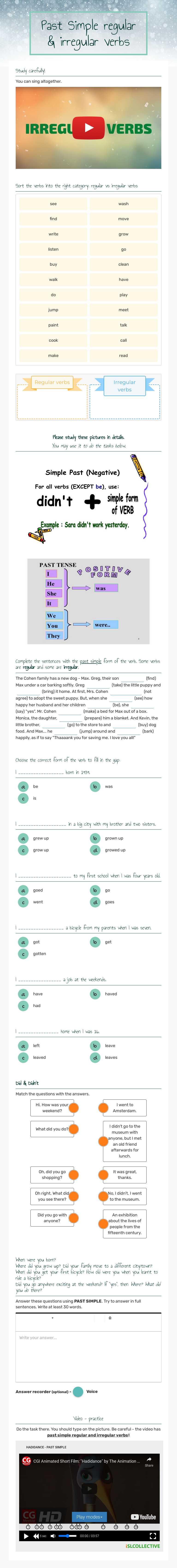 Past Simple regular & irregular verbs worksheet preview image