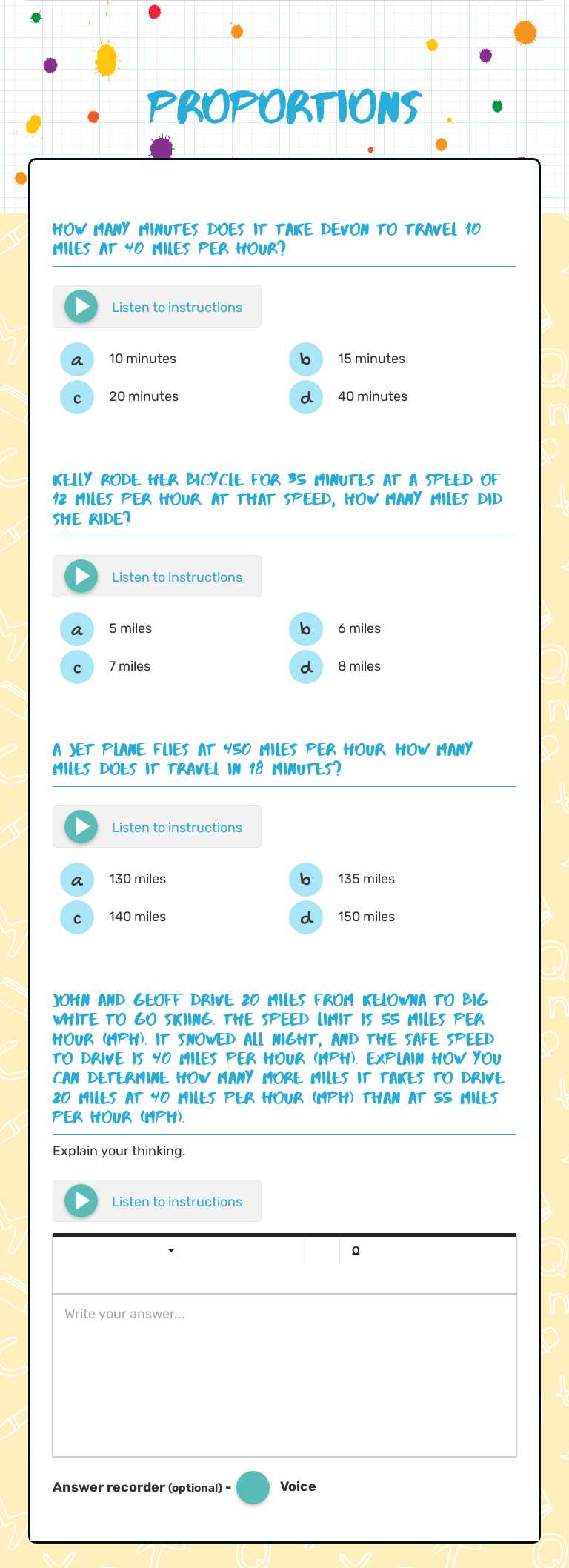Proportions worksheet preview image