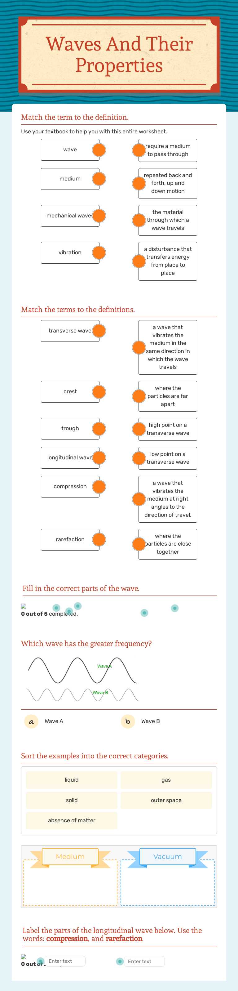 Waves And Their Properties Grade 8 worksheet preview