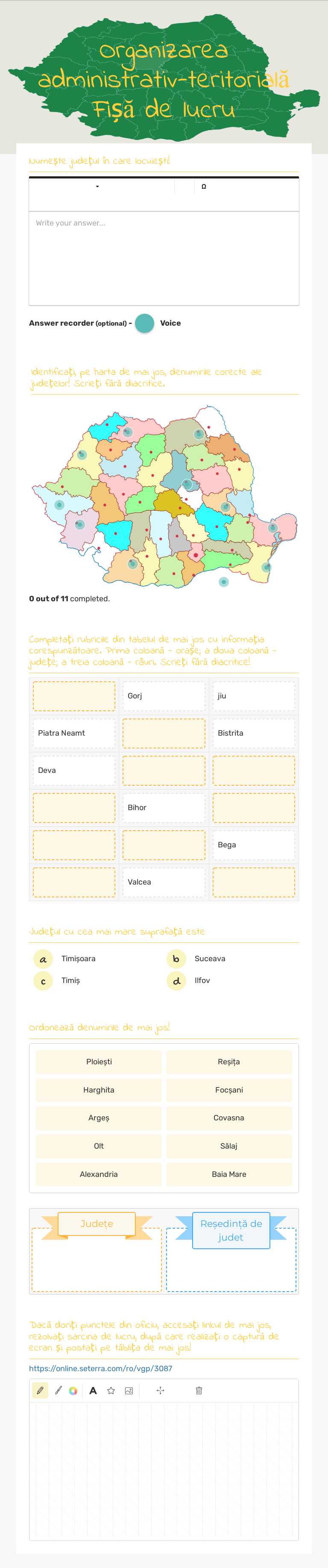 Organizarea administrativ-teritorială Fișă de lucru worksheet preview image