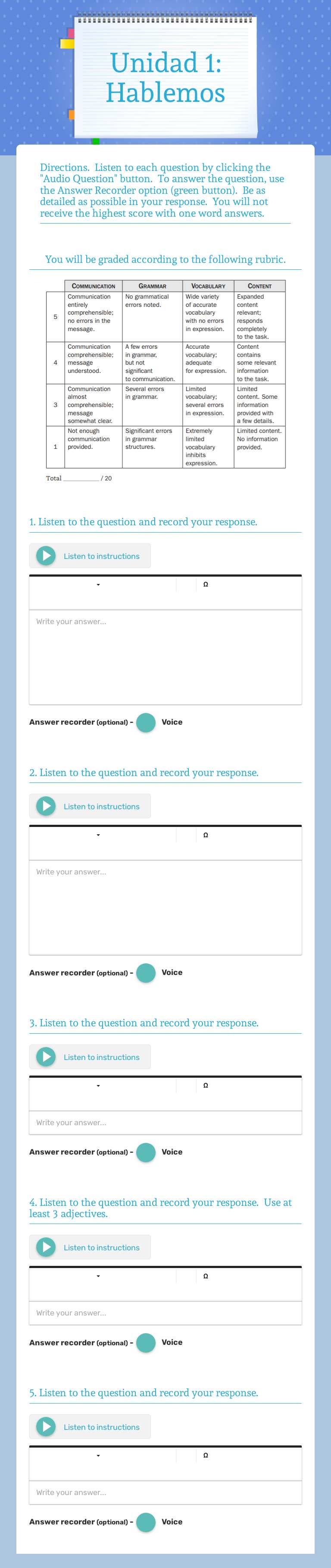 Unidad 1: Hablemos Grade 8 worksheet preview
