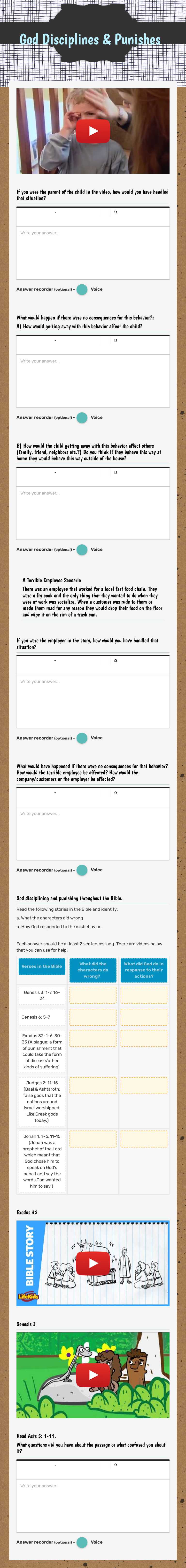 God Disciplines & Punishes worksheet preview image