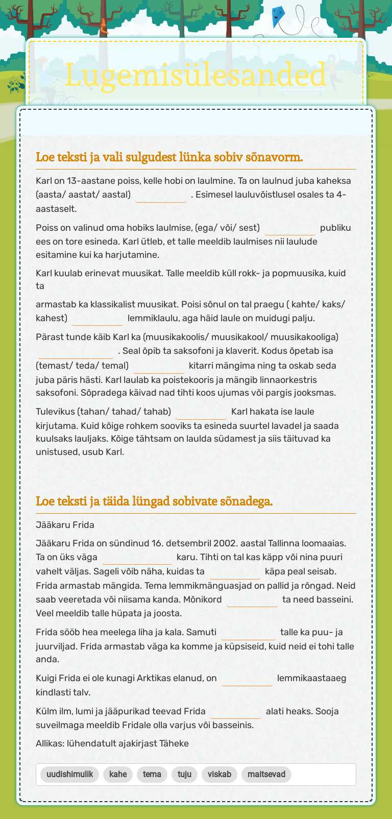 Lugemisülesanded worksheet preview image