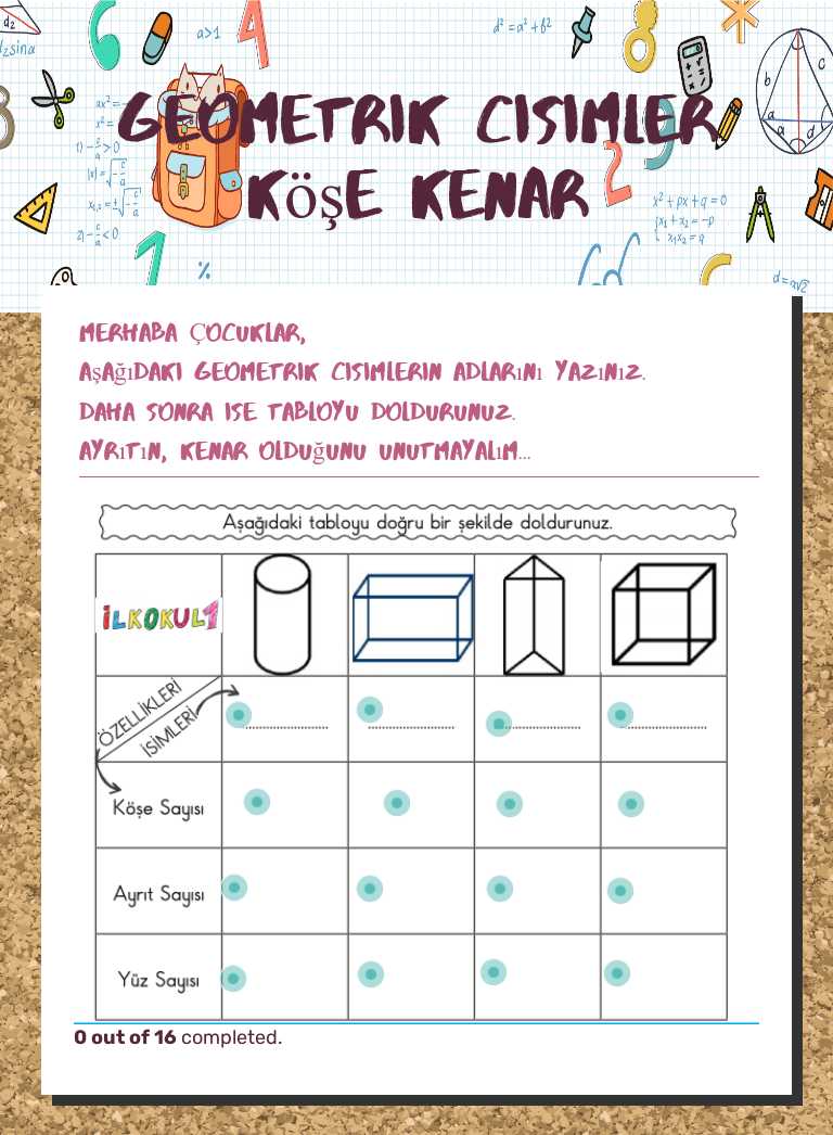 geometrik cisimler köşe kenar worksheet preview image