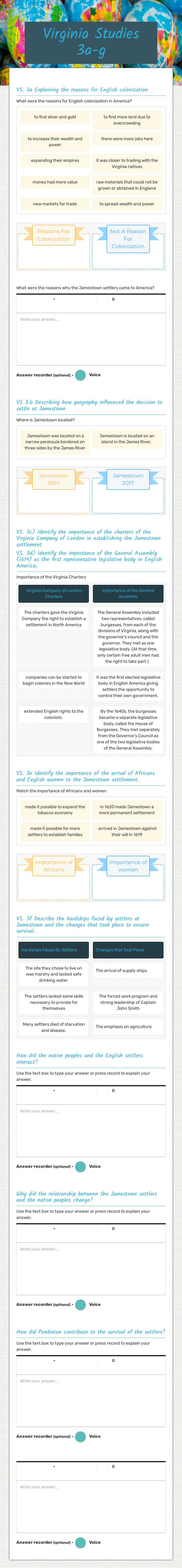 Virginia Studies 3a-g worksheet preview image