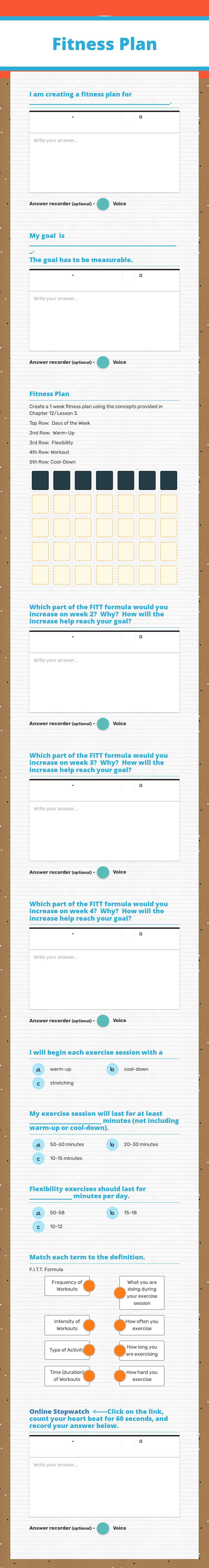Fitness Plan worksheet preview image
