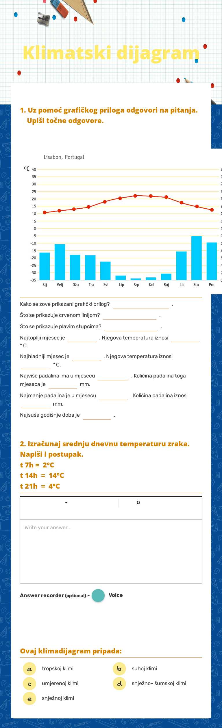 Klimatski dijagram worksheet preview image