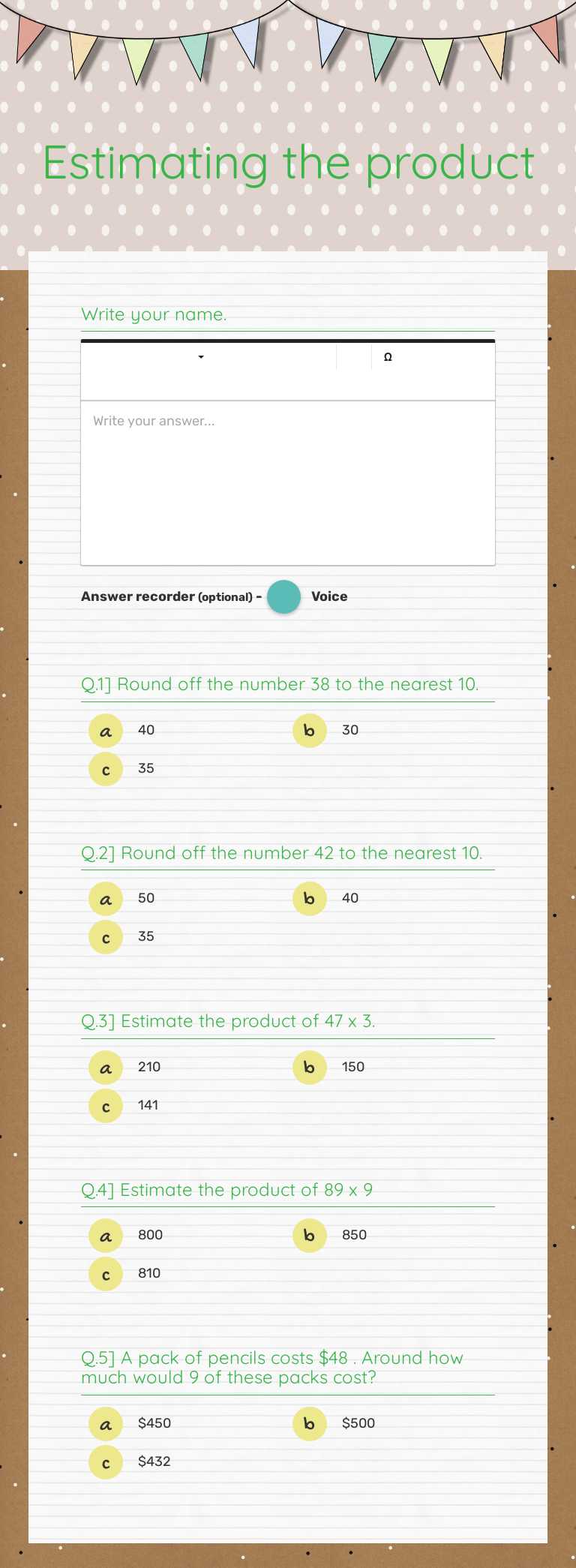 Estimating the product Grade 3 worksheet preview