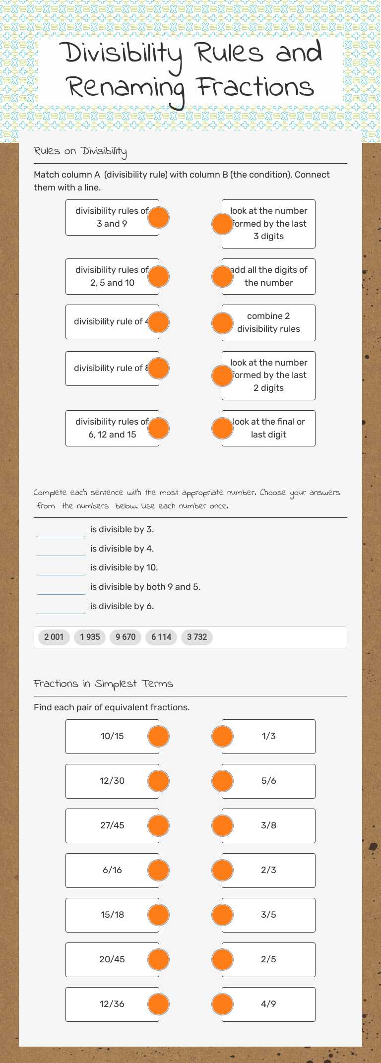 Divisibility Rules and Renaming Fractions Grade 6 worksheet preview