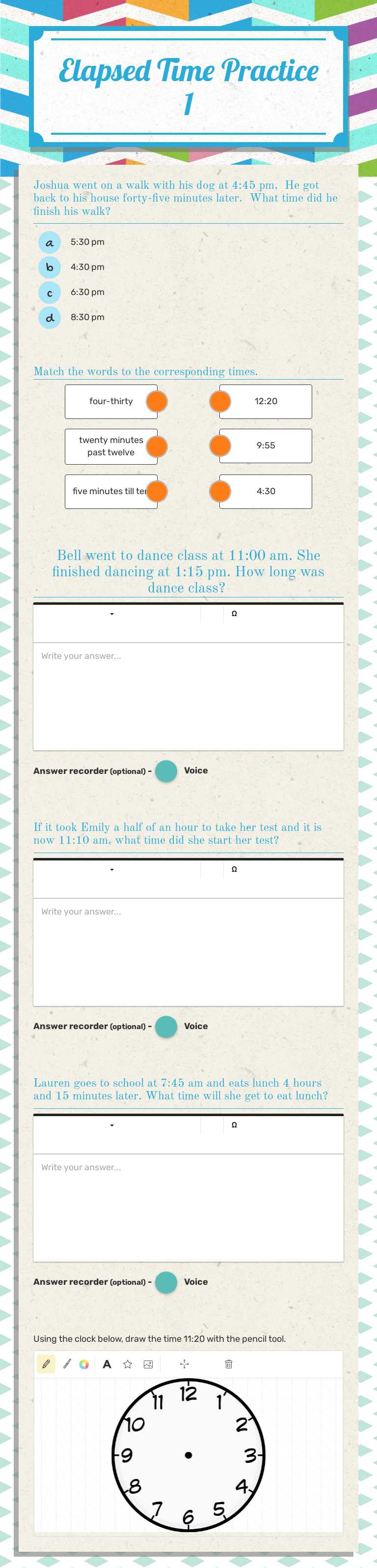 Elapsed Time Practice 1 worksheet preview image