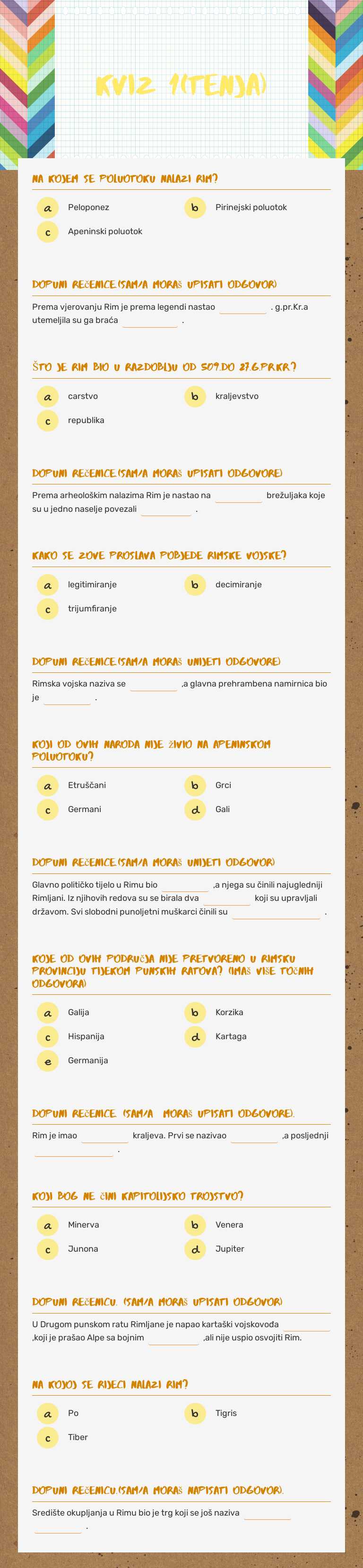 KVIZ 1(Tenja) Grade 5 worksheet preview