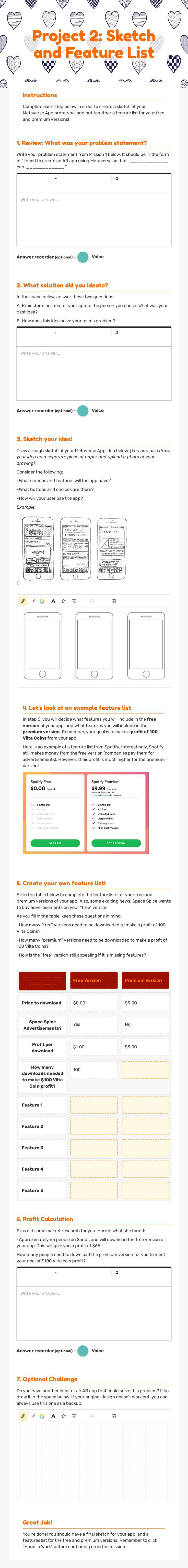 Project 2: Sketch and Feature List worksheet preview image