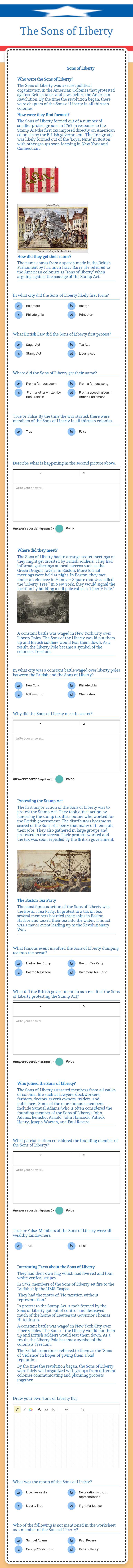 The Sons of Liberty worksheet preview image