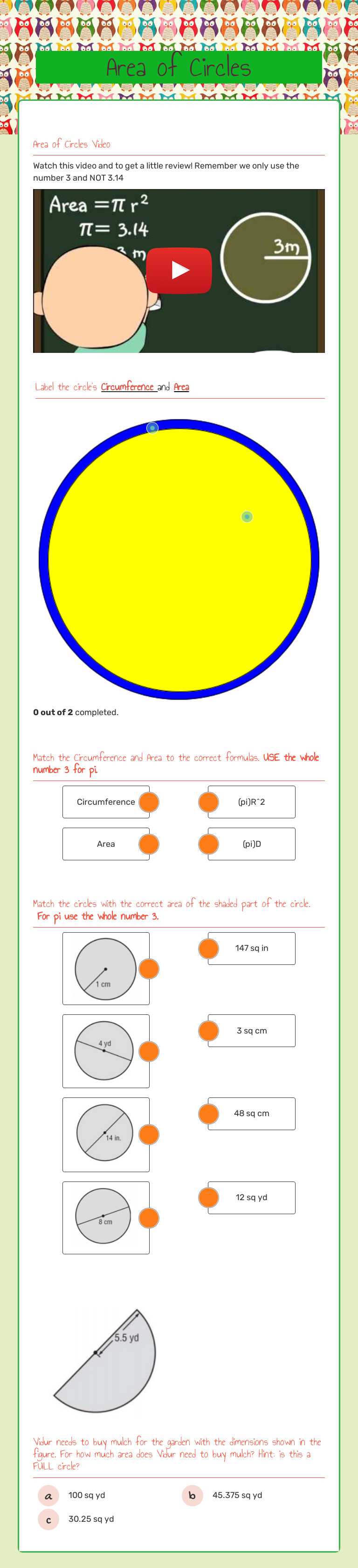 Area of Circles worksheet preview image