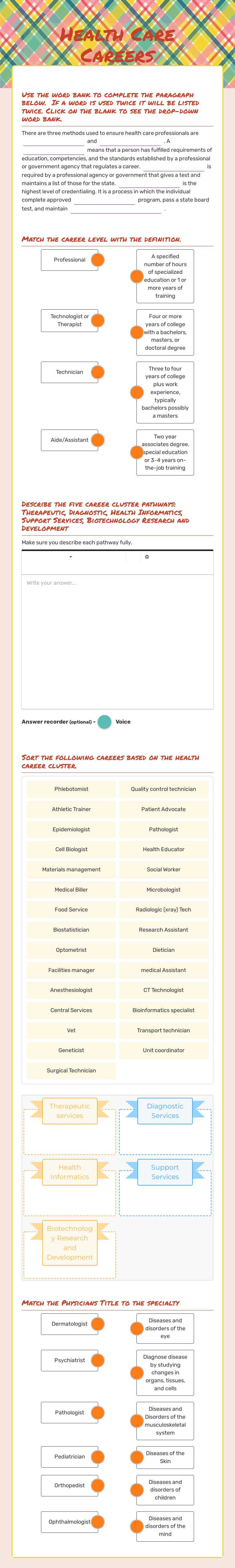 Health Care Careers worksheet preview image