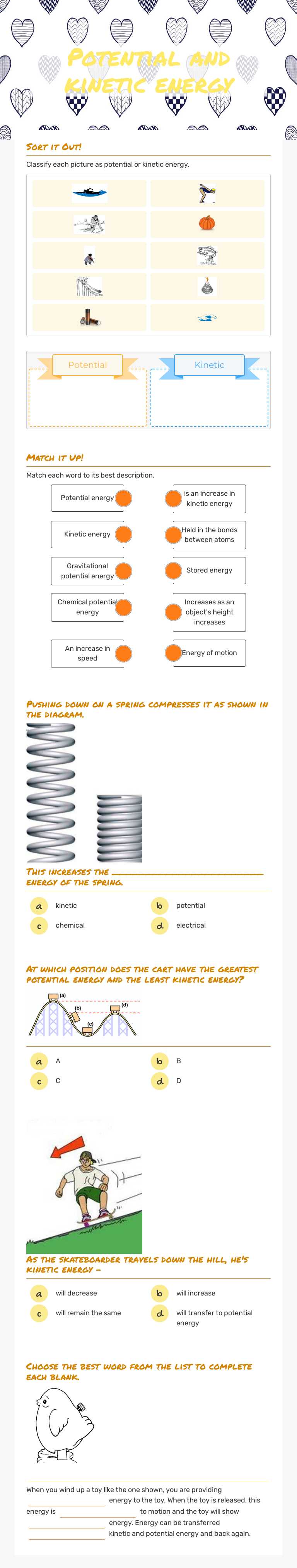 Potential and kinetic energy worksheet preview image