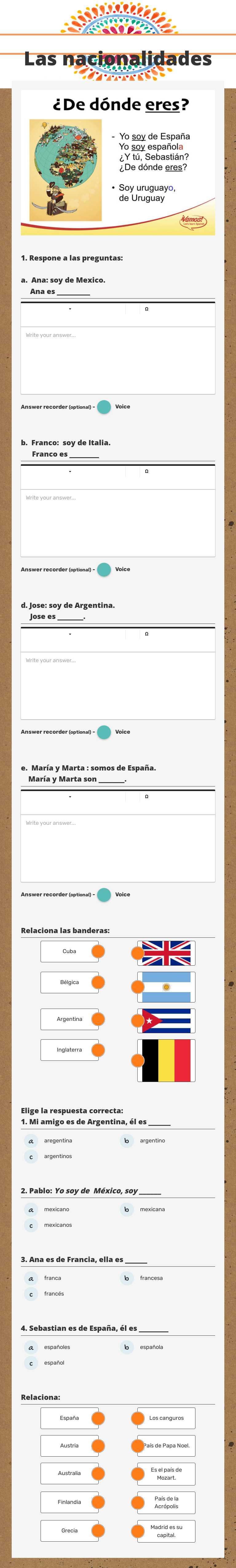 Las  nacionalidades worksheet preview image