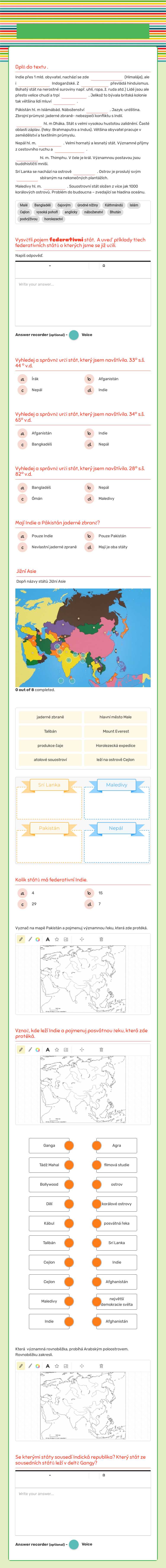Jižní Asie worksheet preview image