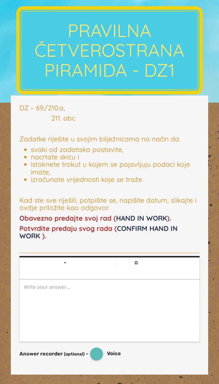 Pravilna četverostrana piramida - DZ1 Grade 8 worksheet preview