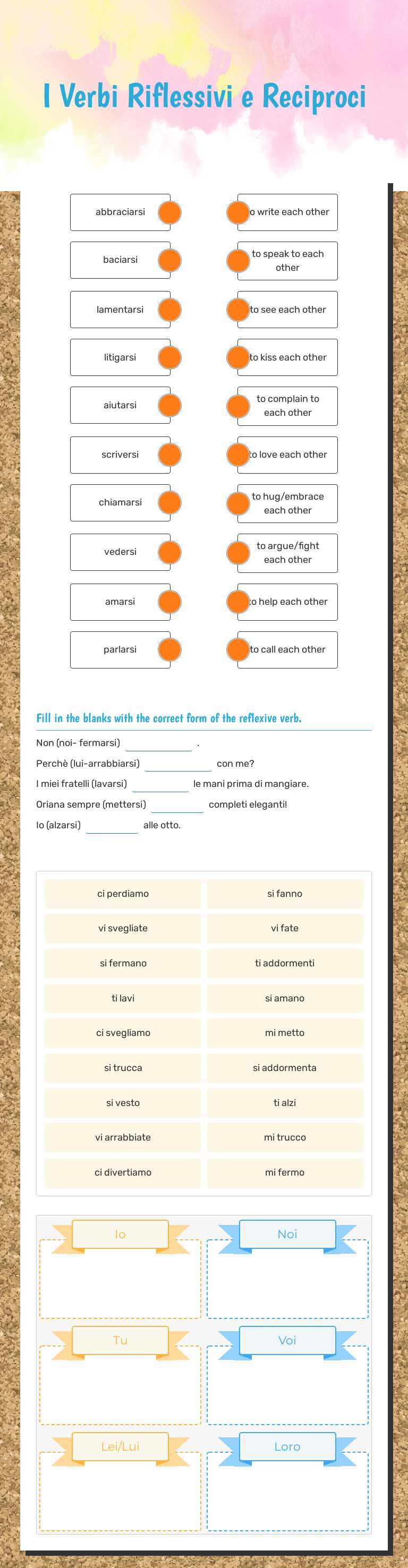 I Verbi Riflessivi e Reciproci worksheet preview image