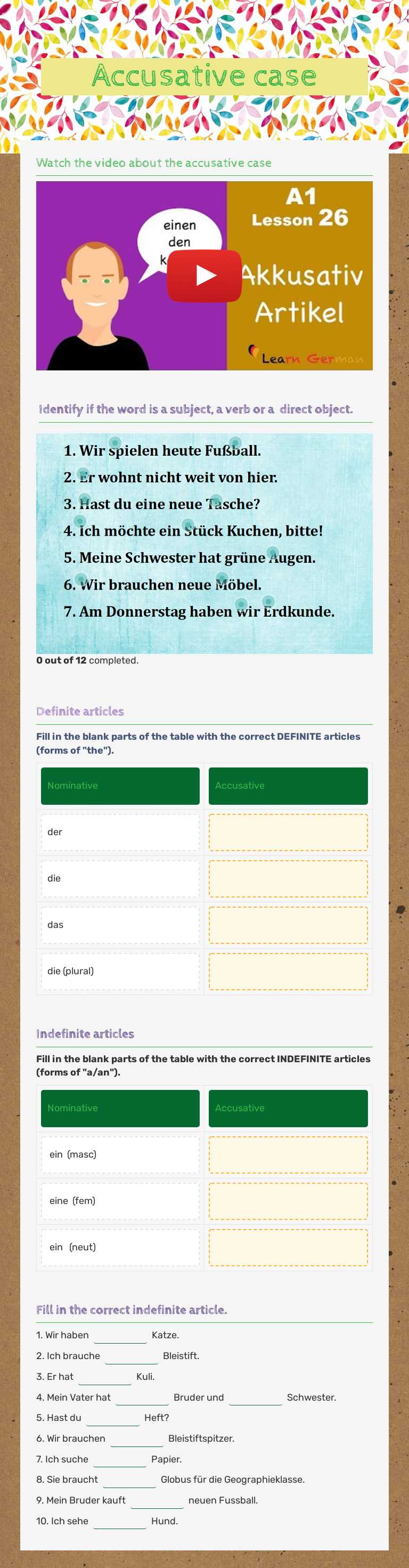 Accusative case worksheet preview image