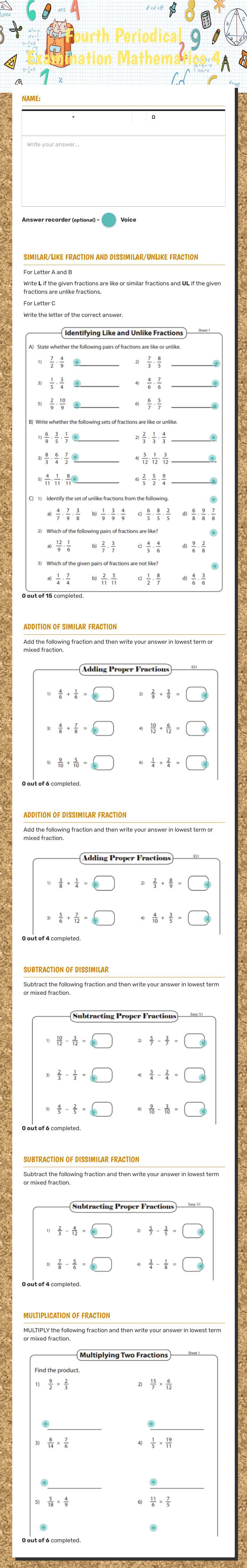 Fourth Periodical Examination Mathematics 4 worksheet preview