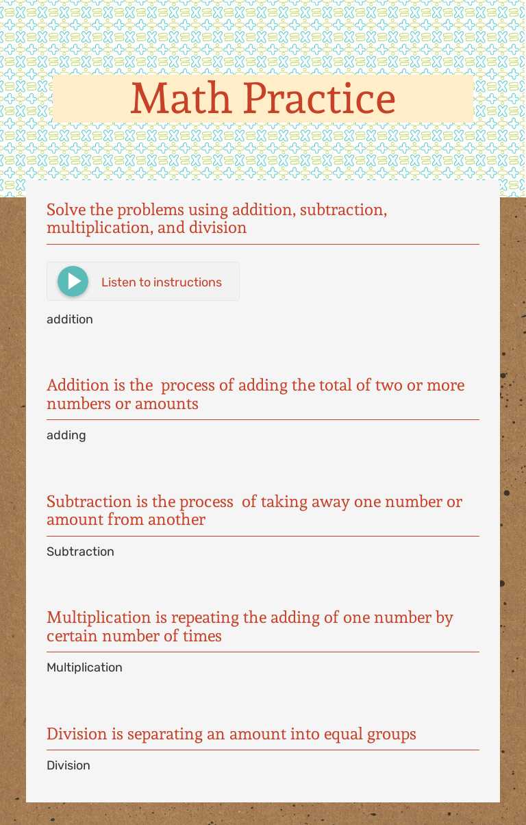 Math Practice worksheet preview image