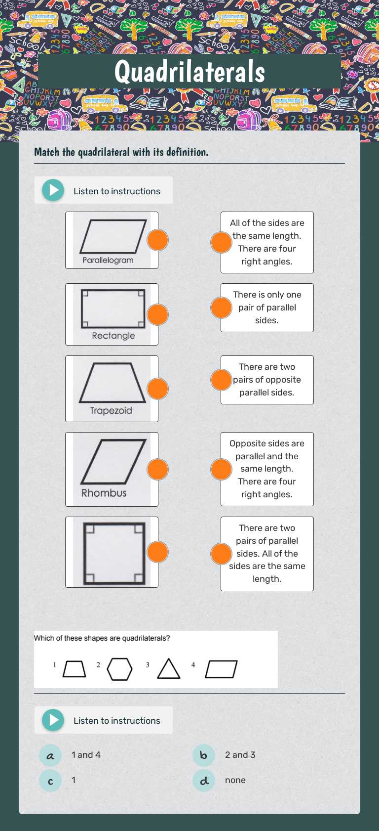 Quadrilaterals worksheet preview image