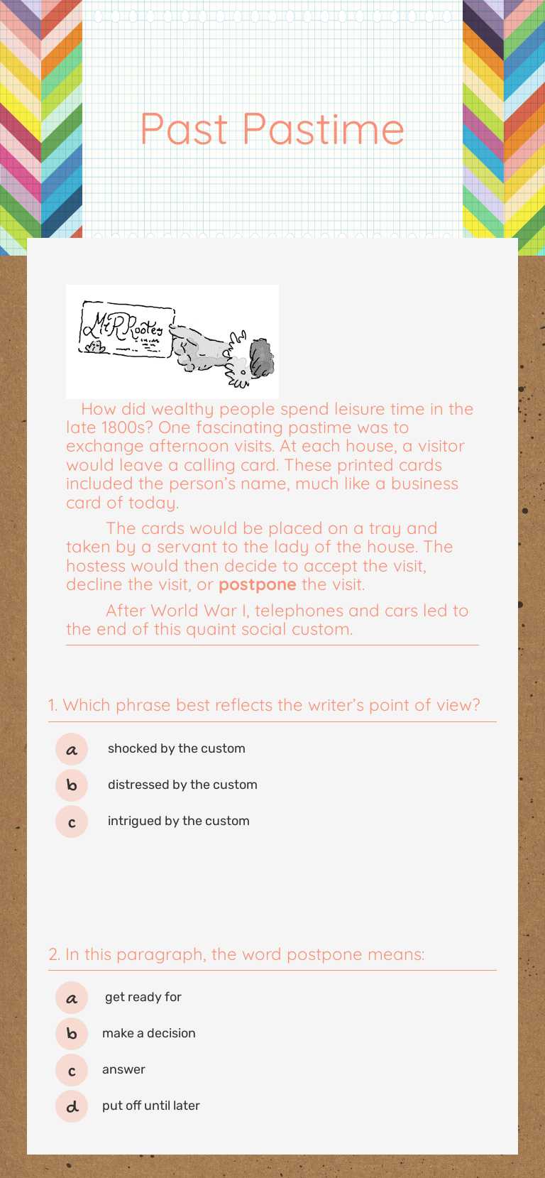 Past Pastime worksheet preview image