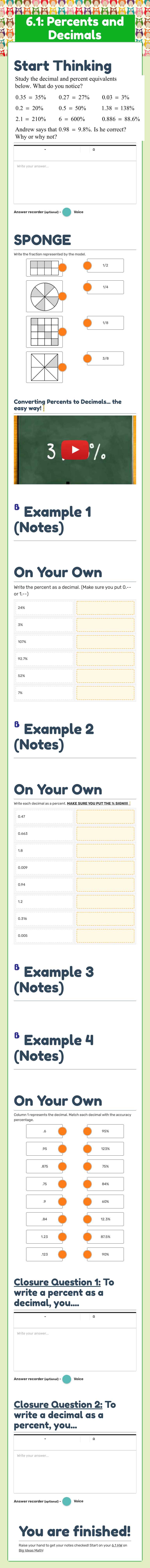 6.1: Percents and Decimals worksheet preview image