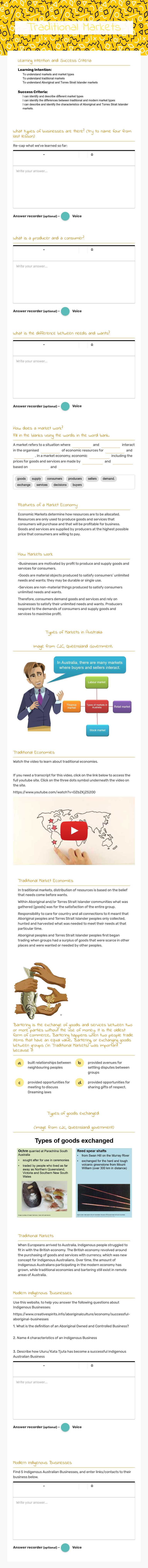 Traditional Markets worksheet preview image
