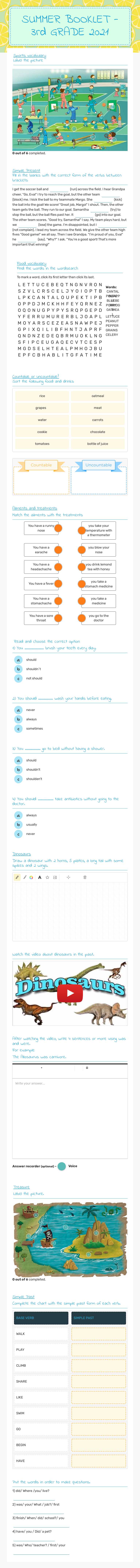 SUMMER BOOKLET -     3rd GRADE 2021 Grade 3 worksheet preview