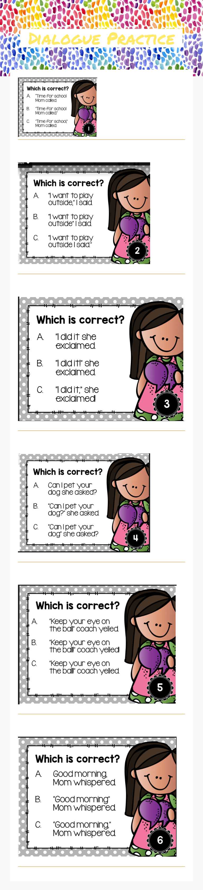 Dialogue Practice worksheet preview image
