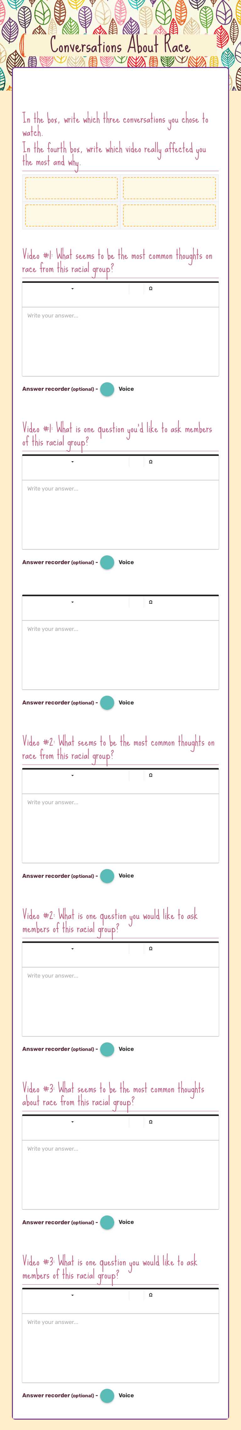 Conversations About Race worksheet preview image