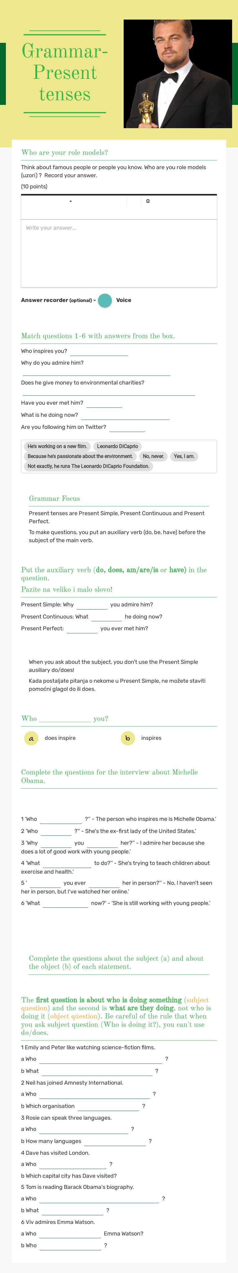 Grammar- Present tenses worksheet preview image