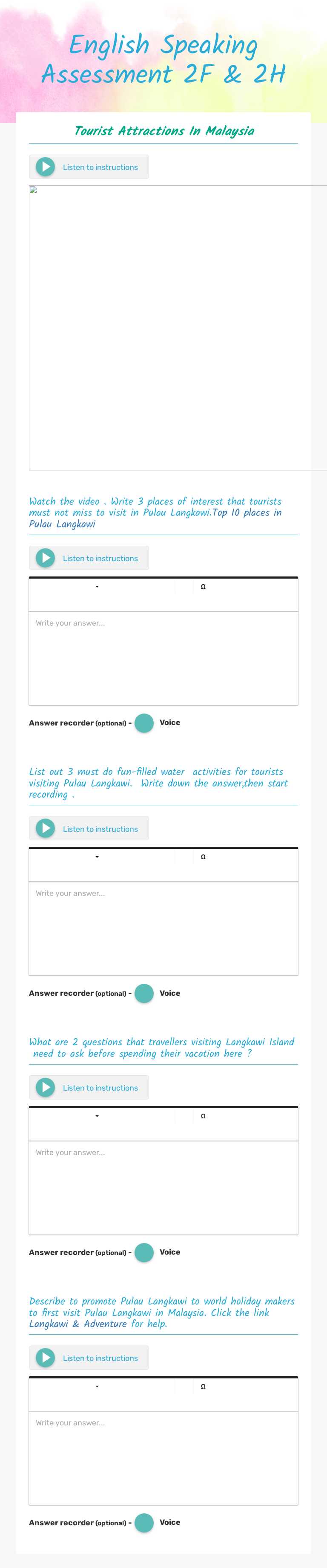 English Speaking Assessment 2F & 2H worksheet preview image