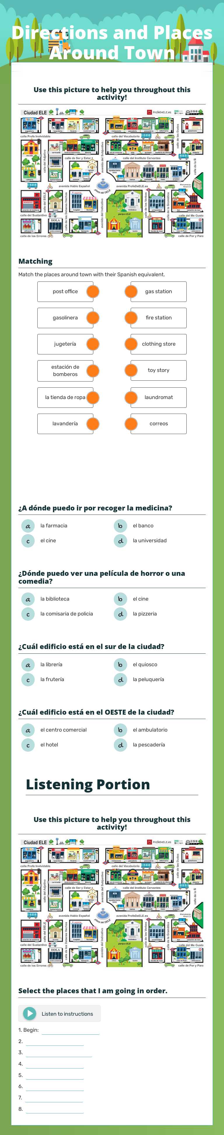Directions and 
Places Around Town worksheet preview image