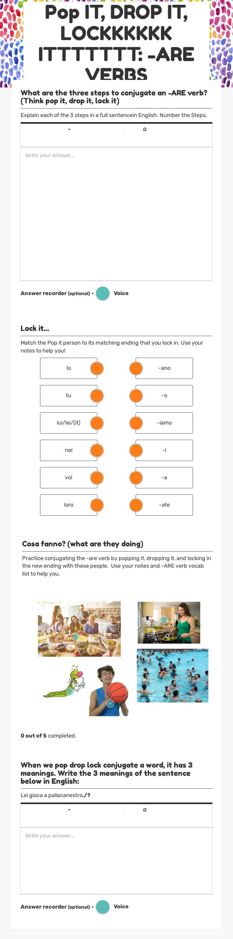Pop IT, DROP IT, LOCKKKKKK ITTTTTTT: -ARE VERBS worksheet preview image