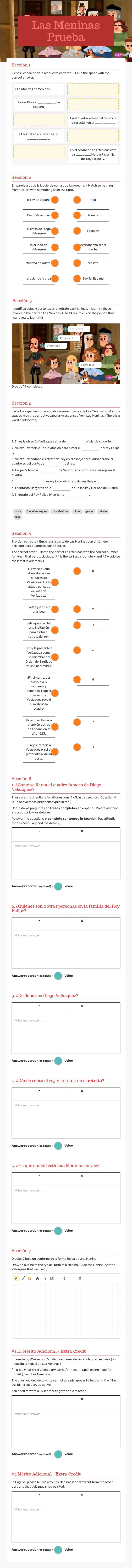 Las Meninas                                                          Prueba Grade 7 worksheet preview
