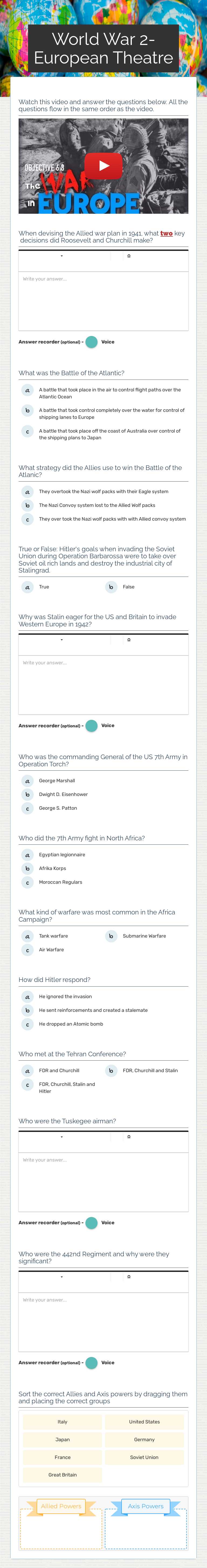 World War 2- European Theatre worksheet preview