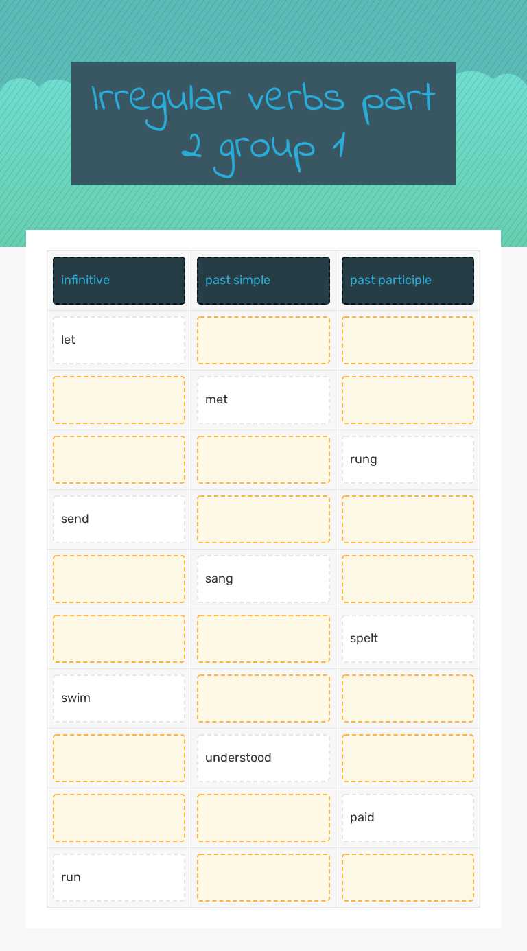 Irregular verbs part 2 group 1 worksheet preview image