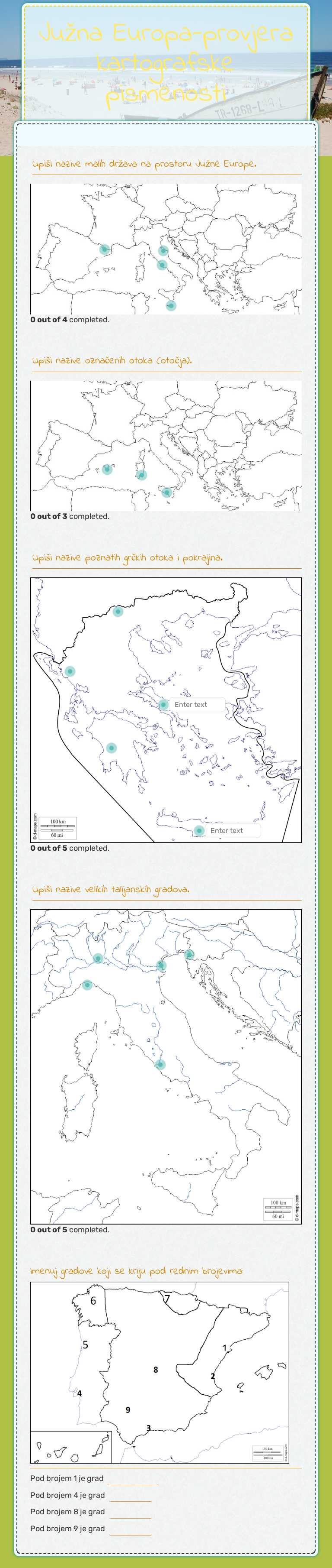 Južna Europa-provjera kartografske pismenosti worksheet preview image
